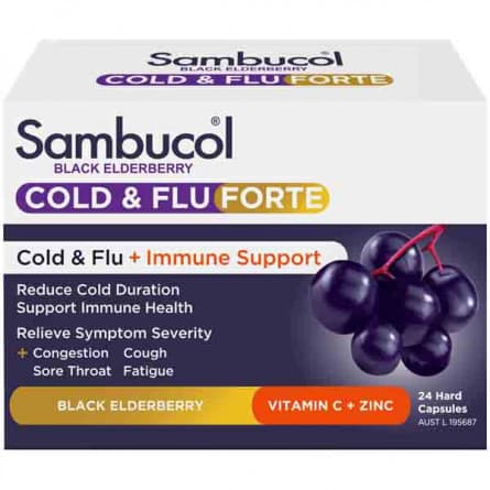 Sambucol Cold & Flu Forte 24 Caplets - 9314807026349 are sold at Cincotta Discount Chemist. Buy online or shop in-store.