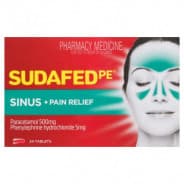 Sudafed Pe Sinus Pain  24 Tablets - 9310059065594 are sold at Cincotta Discount Chemist. Buy online or shop in-store.