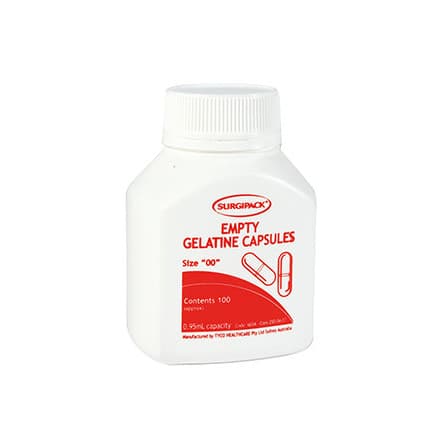 SurgiPack Empty Gelatine Capsules Size 00 - 9313776060347 are sold at Cincotta Discount Chemist. Buy online or shop in-store.