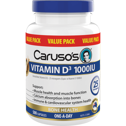 Buy Carusos Vitamin D3 1000Iu 500 Capsules online at Cincotta