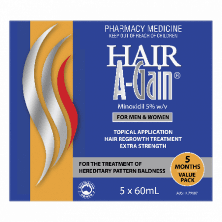 Hair A-Gain Treatment Solution 5% 5 x 60mL - 9330456000035 are sold at Cincotta Discount Chemist. Buy online or shop in-store.