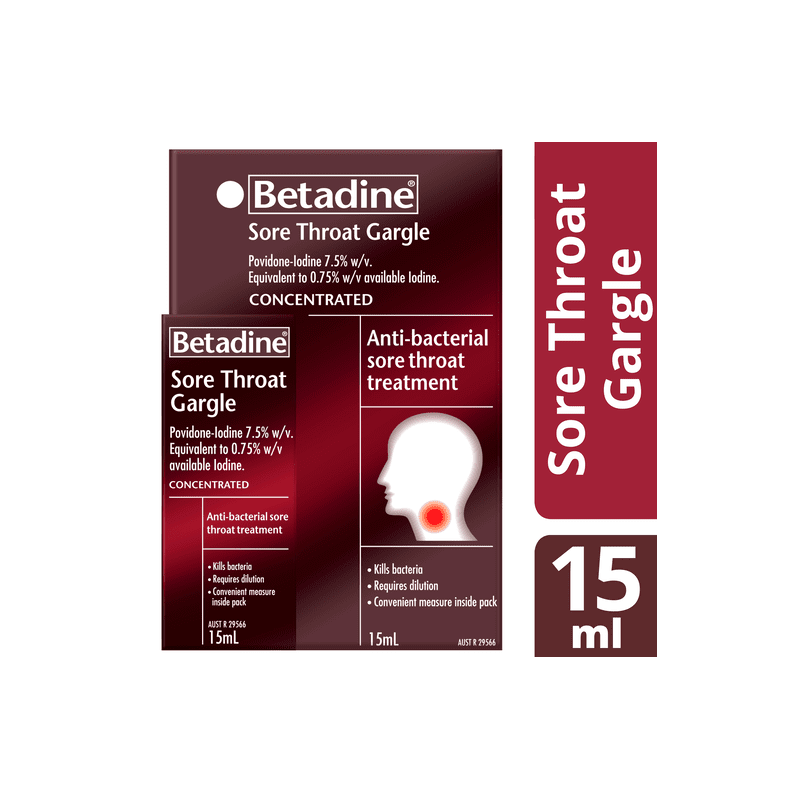 Betadine Sore Throat Gargle Concentrate 15mL - 9300655056812 are sold at Cincotta Discount Chemist. Buy online or shop in-store.